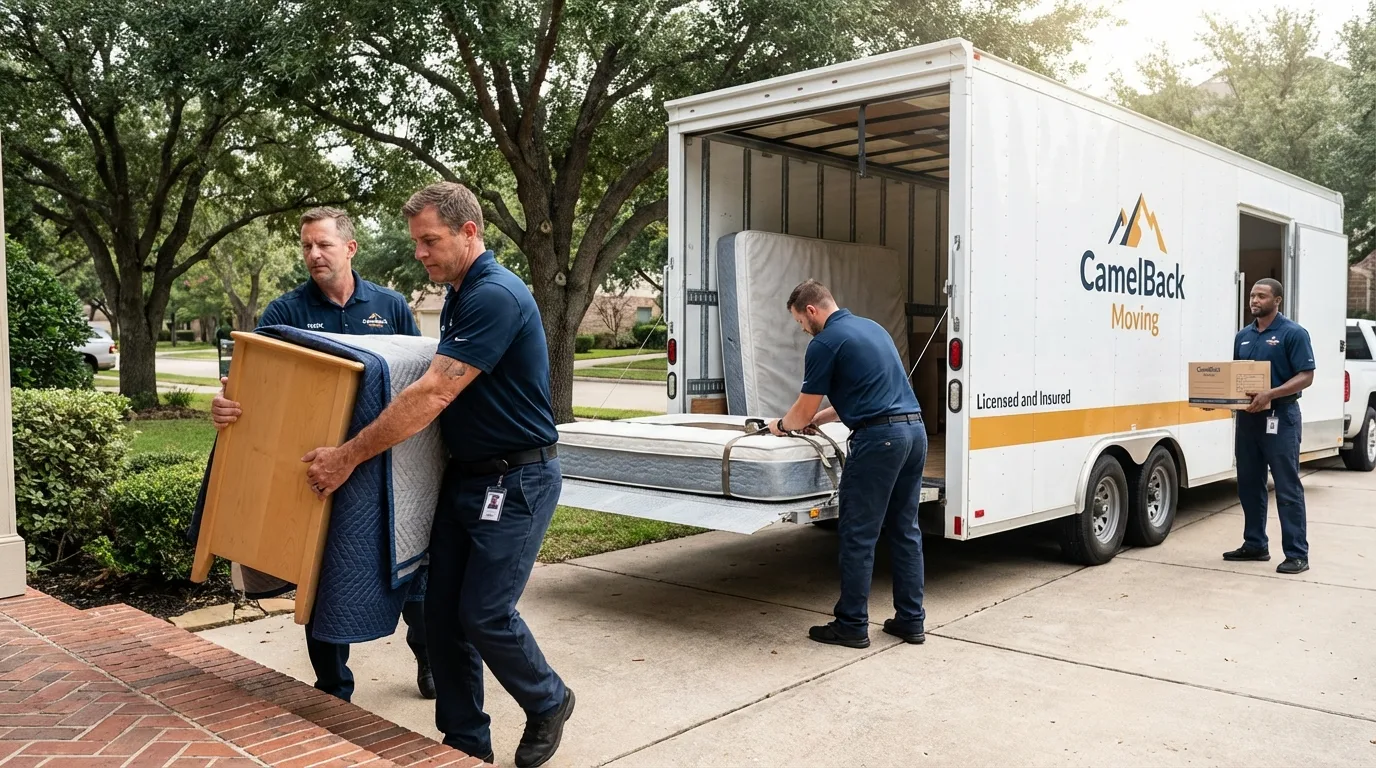 Crew loading residential truck for cross-state move from Roseville, OH