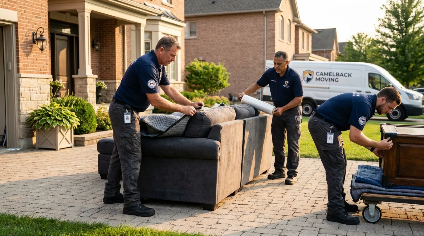Large estate moving crew wrapping furniture in Roseville, OH
