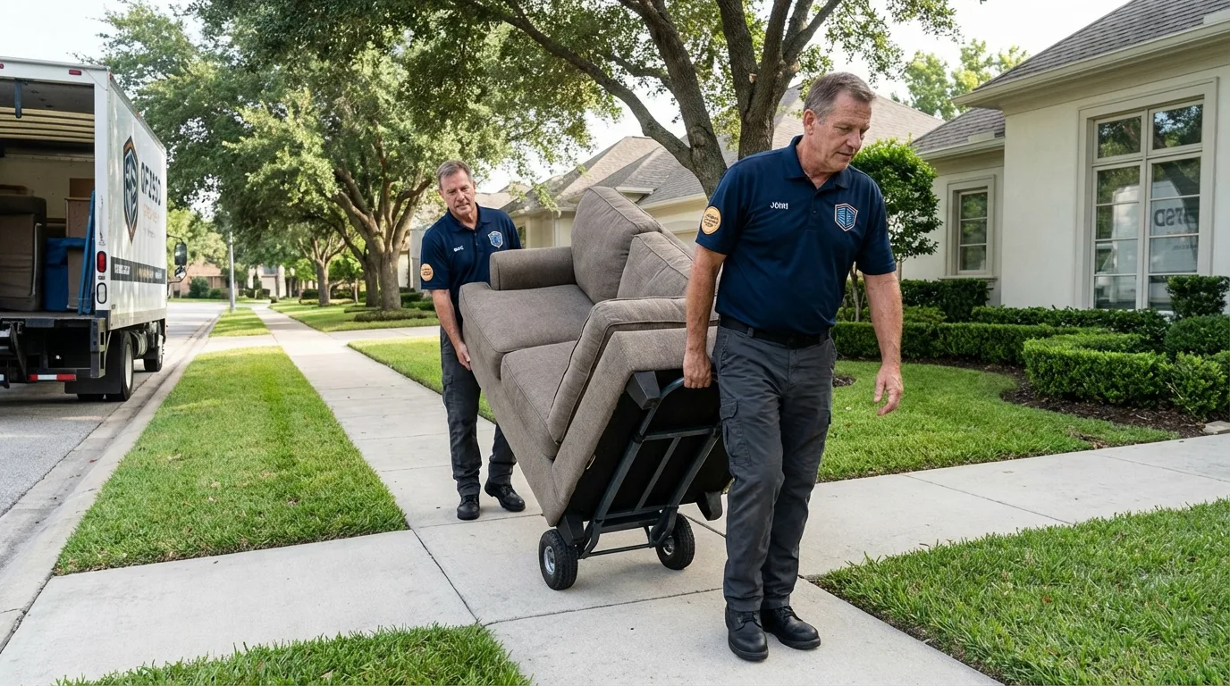 Local residential moving crew loading furniture in Roseville, OH