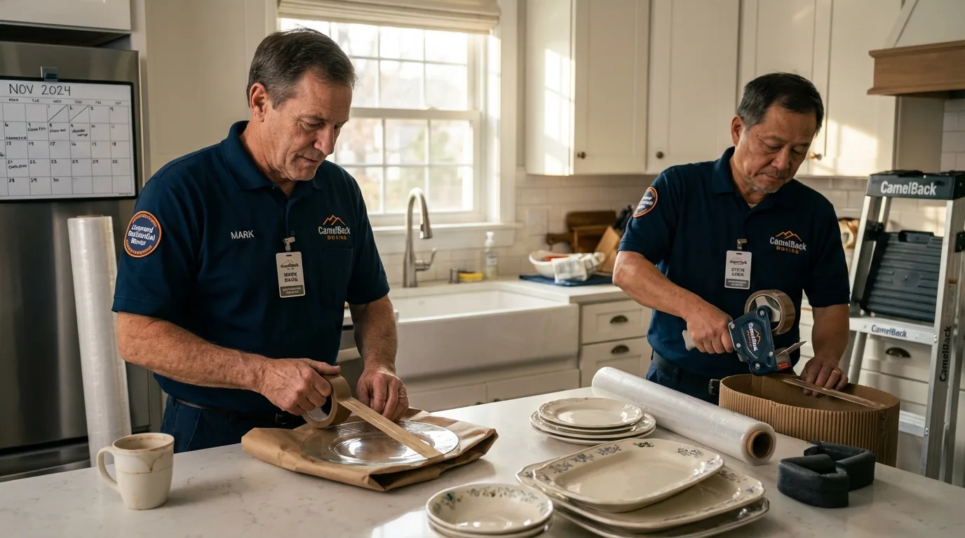 Professional crew packing kitchen dishware in Roseville, OH